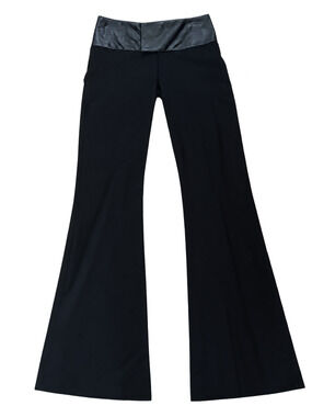 Arum Valley Y2K Black Flare Pants Size 36 Leather Look Waistband NWT $368